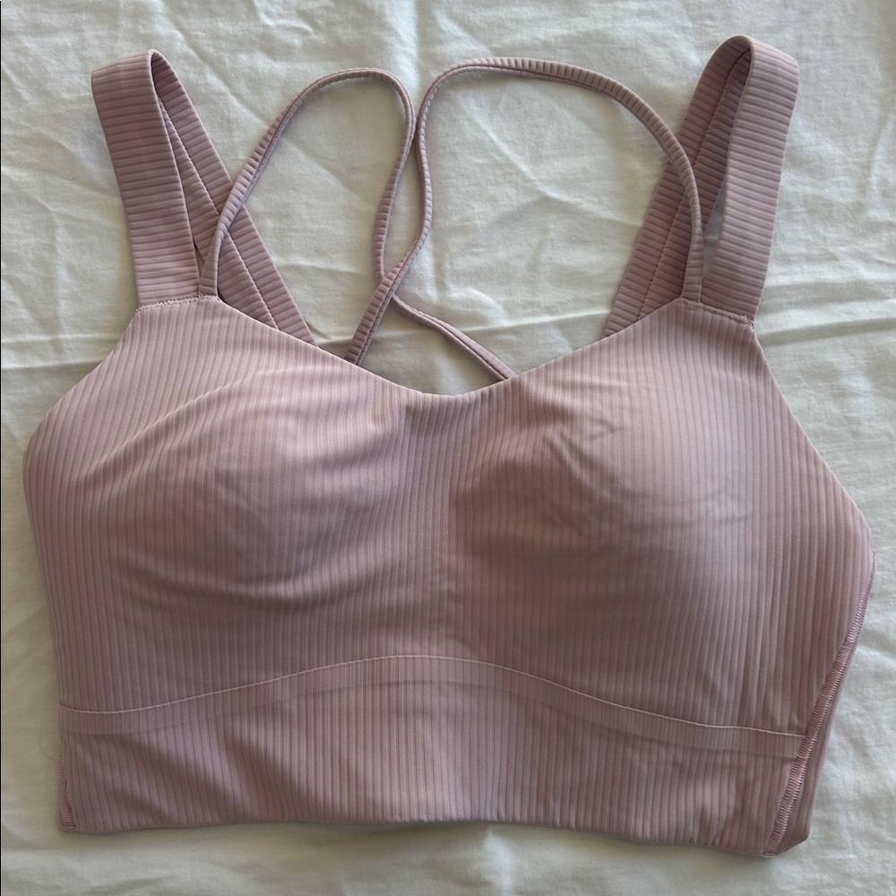 Lululemon Athletica like a cloud longline Mauve Striped Bra